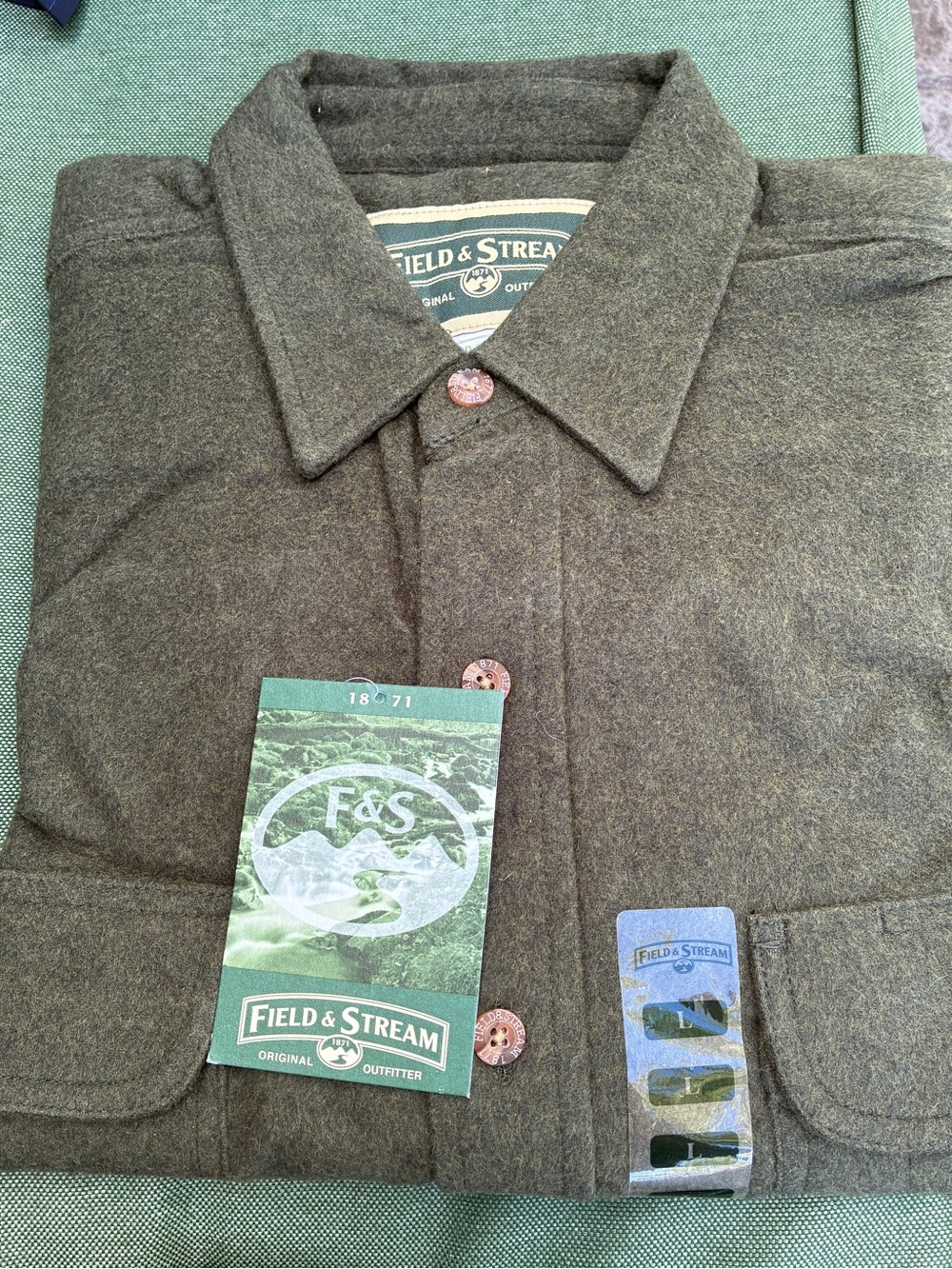 NWT Field & Stream men's sz L dark heather green ("loden") shirt
